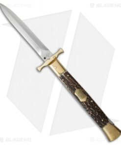 AGA Campolin 13" Bat Swinguard Automatic Knife Brass/Stag Horn (5.75" Dagger)