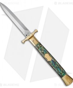 AGA Campolin 13" Bat Swinguard Automatic Brass/Abalone (5.75" Satin Dagger)