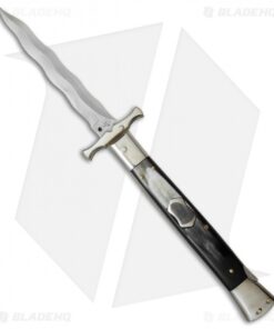 AGA Campolin 13" Bat Swinguard Automatic Knife Dark Horn (5.75" Satin Kriss)