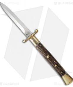 AGA Campolin 13" Swinguard Automatic Knife Brass/Stag Horn (5.75" Satin Dagger)