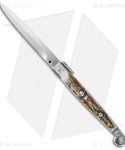 AGA Campolin 9" Sicilian Picklock Automatic Knife Stag Horn (4.1" Satin Bayo)