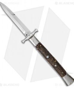 AGA Campolin 13" Bat Swinguard Automatic Knife Stag Horn (5.75" Satin Bayo)