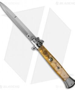 AGA Campolin 15" Ring Pull Automatic Italian Stiletto Knife Gold (7" Satin Bayo)