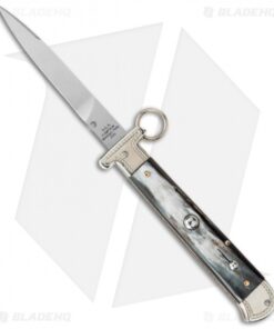 AGA Campolin 9" Francese Ring Pull Automatic Knife Dark Horn (3.7" Satin Flat)