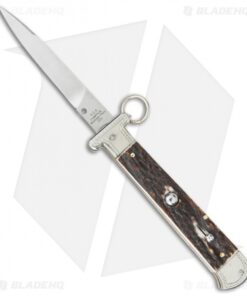 AGA Campolin 9" Francese Ring Pull Automatic Knife Stag Horn (3.7" Satin Flat)