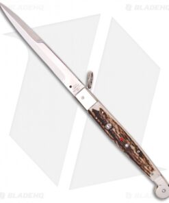 AGA Campolin 12" Sicilian Ring Pull Automatic Knife Stag Horn (5.5" Satin Bayo)