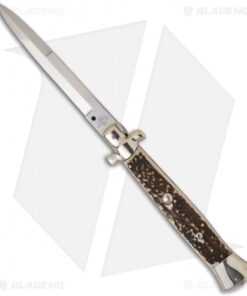 AGA Campolin 15" Automatic Italian Stiletto Knife Stag Horn (7" Satin Bayo)
