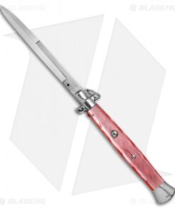 AGA Campolin 18" Stiletto Automatic Knife Pink Acrylic (8" Satin Bayo)