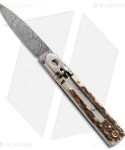 AKC Classic 6" Lever Lock Automatic Italian Knife Stag Horn (2.5" Damascus)