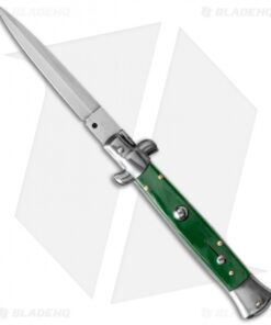 SKM 9" Italian Stiletto Automatic Knife Green Pearlex (3.8" Satin Dagger)