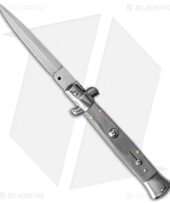 SKM 9" Italian Stiletto Automatic Knife Gray Pearlex (3.8" Satin Dagger)