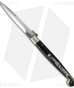 AGA Campolin 12" Sicilian Ring Pull Automatic Knife Dark Horn (5.5" Satin Bayo)