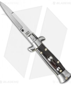 SKM 4.5" Italian Mini Stiletto Automatic Knife Dark Horn (2" Satin Bayonet)