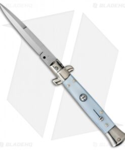 SKM AB 9" Italian Stiletto Automatic Knife Light Blue Pearlex (4" Satin Bayo)