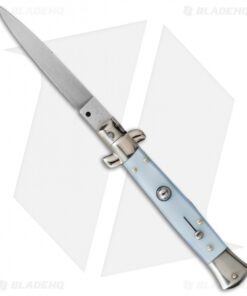 SKM 9" Italian Stiletto Automatic Knife Light Blue Pearlex (4" Satin Flat)