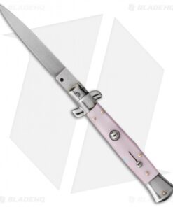 SKM 9" Italian Stiletto Automatic Knife Pink Pearlex (4" Satin Flat)