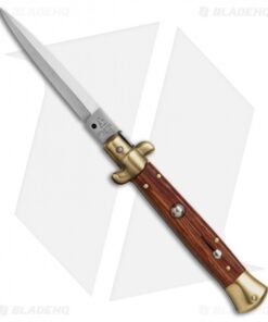 SKM AB 9" Italian Stiletto Automatic Knife Brass/Bocote Wood (4" Satin Dagger)