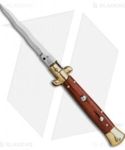 SKM AB 9" Italian Stiletto Automatic Knife Brass/Bocote Wood (4" Satin Kriss)