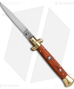 SKM AB 9" Italian Stiletto Automatic Knife Brass/Rosewood (4" Satin Flat)
