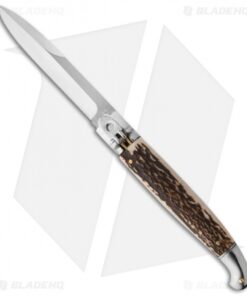 SKM 9.5" Fancy Lever Lock Automatic Knife Stag Horn (4" Satin Bayo)